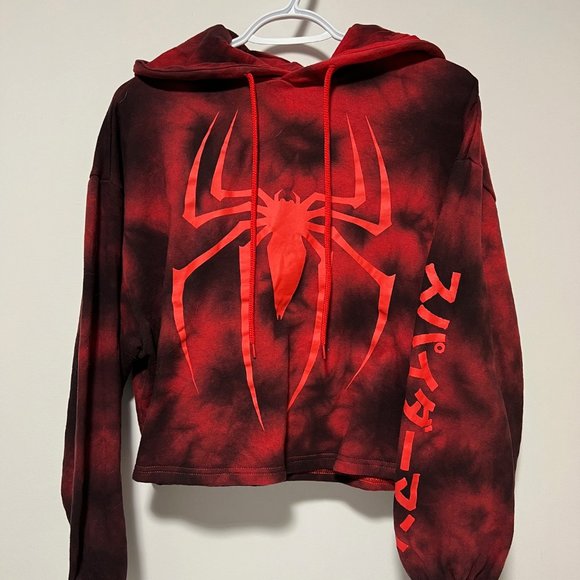 Marvel Spider-Man Red Tie-Dye Girls Crop Hoodie - Picture 1 of 2